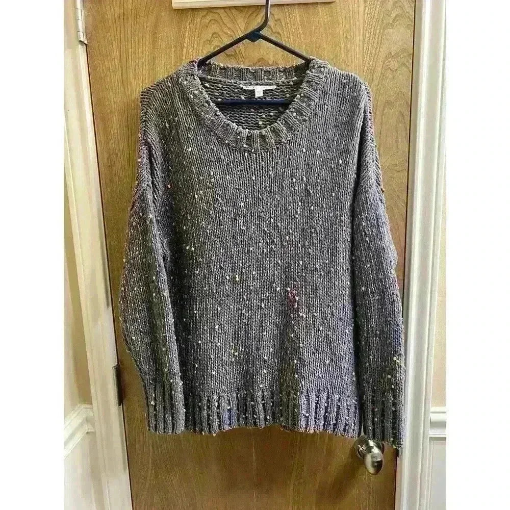 Seven7 crewneck grey colorful confetti chunky knit sweater size M Super Soft